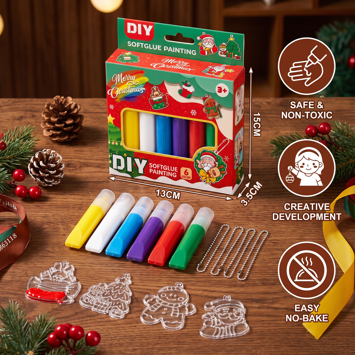 DIY Christmas No-Bake Glue Painting Ornament Craft Kit for Kids