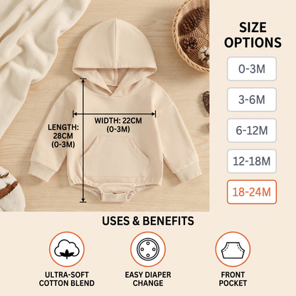 Hooded Baby Romper – Soft Long Sleeve Onesie with Front Pocket