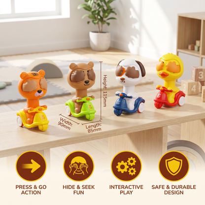 Press & Go Animal Motorcycle Toy – Cute Hide-and-Seek Character Car