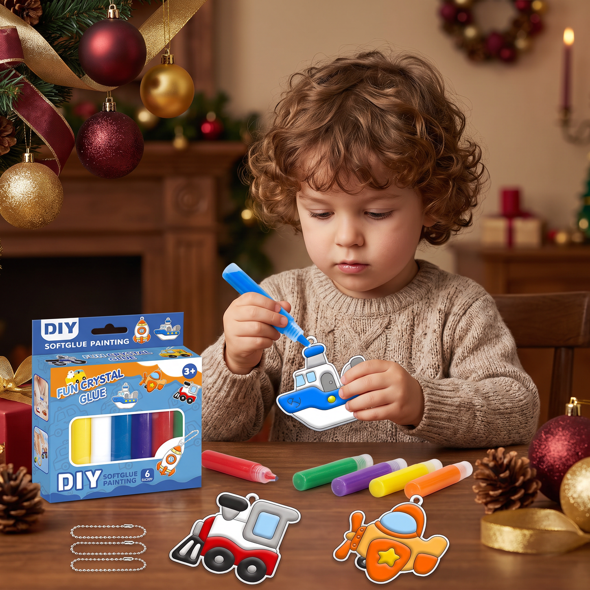DIY Christmas No-Bake Glue Painting Ornament Craft Kit for Kids