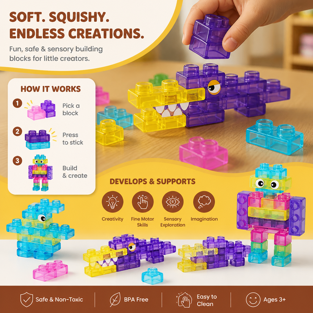 Magical Gummy Blocks, Soft Building Blocks for Children