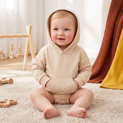 Hooded Baby Romper – Soft Long Sleeve Onesie with Front Pocket